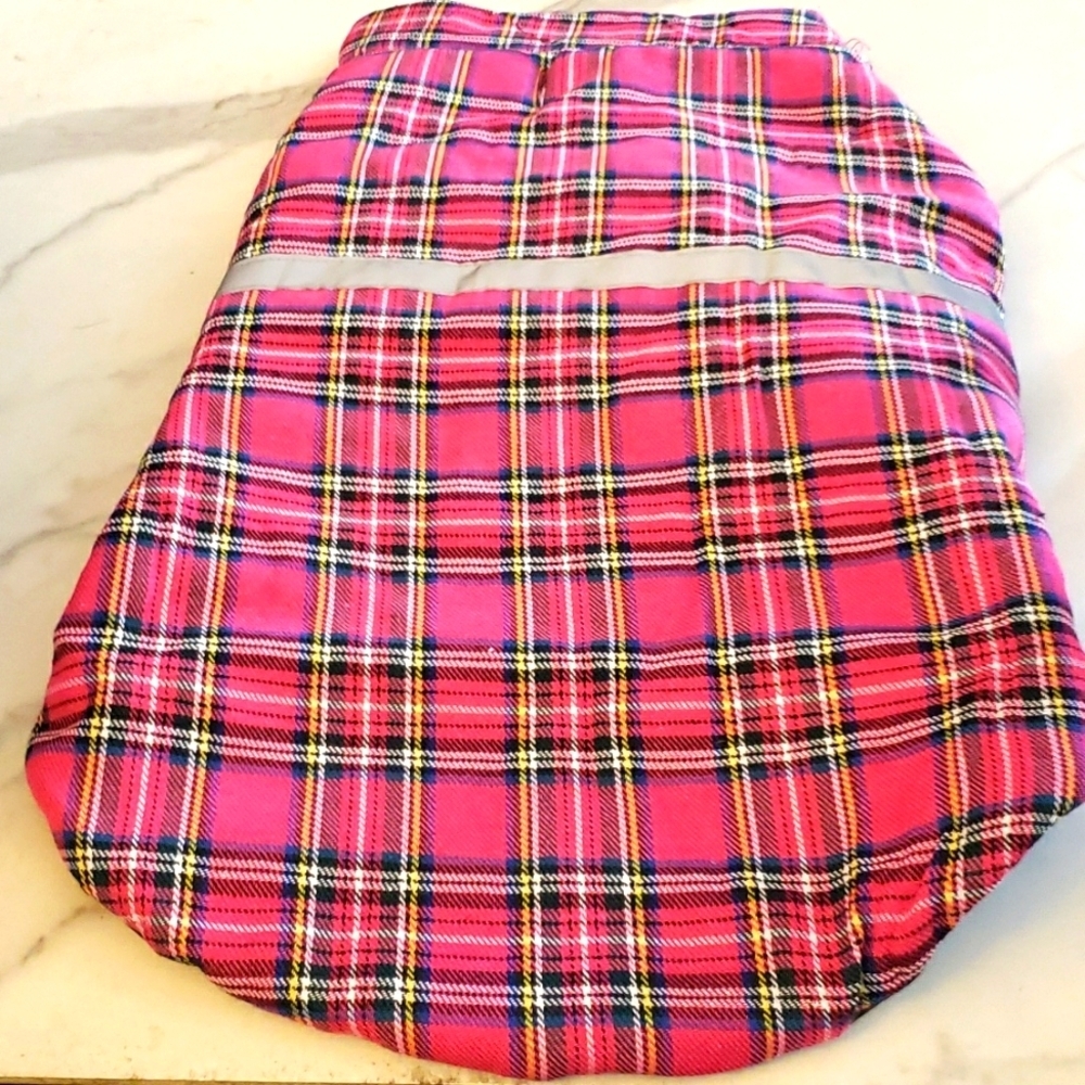 Winter Dog Coat Fuschia Pink Plaid  with Refective Stripe Size XL